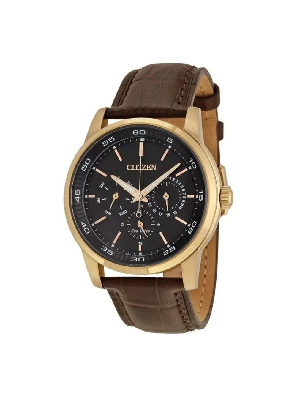 NWT Citizen Dress Eco-Drive Black Dial Brown Leather Men's Watch